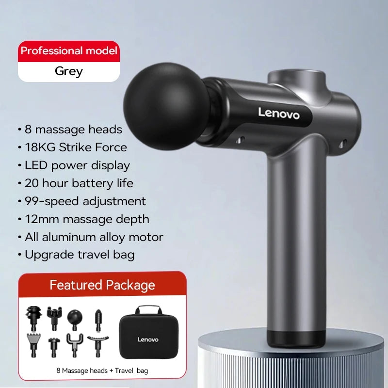 Lenovo Powerful Wireless Massage Gun – Deep Tissue Electric Massager with 8 Heads, Rechargeable