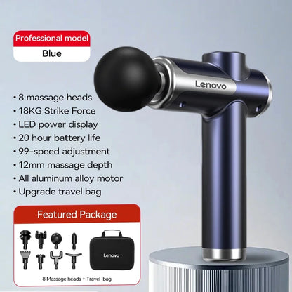 Lenovo Powerful Wireless Massage Gun – Deep Tissue Electric Massager with 8 Heads, Rechargeable