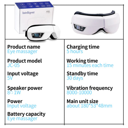 Smart Portable Vibration Eye Massager – Airbag Compression, Bluetooth Music & Eye Relaxation Tool