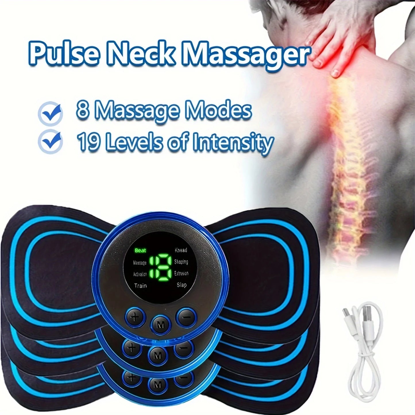 EMS Muscle Electric Massager – 8 Modes, 19 Strength Levels, Neck & Body Vibration Therapy