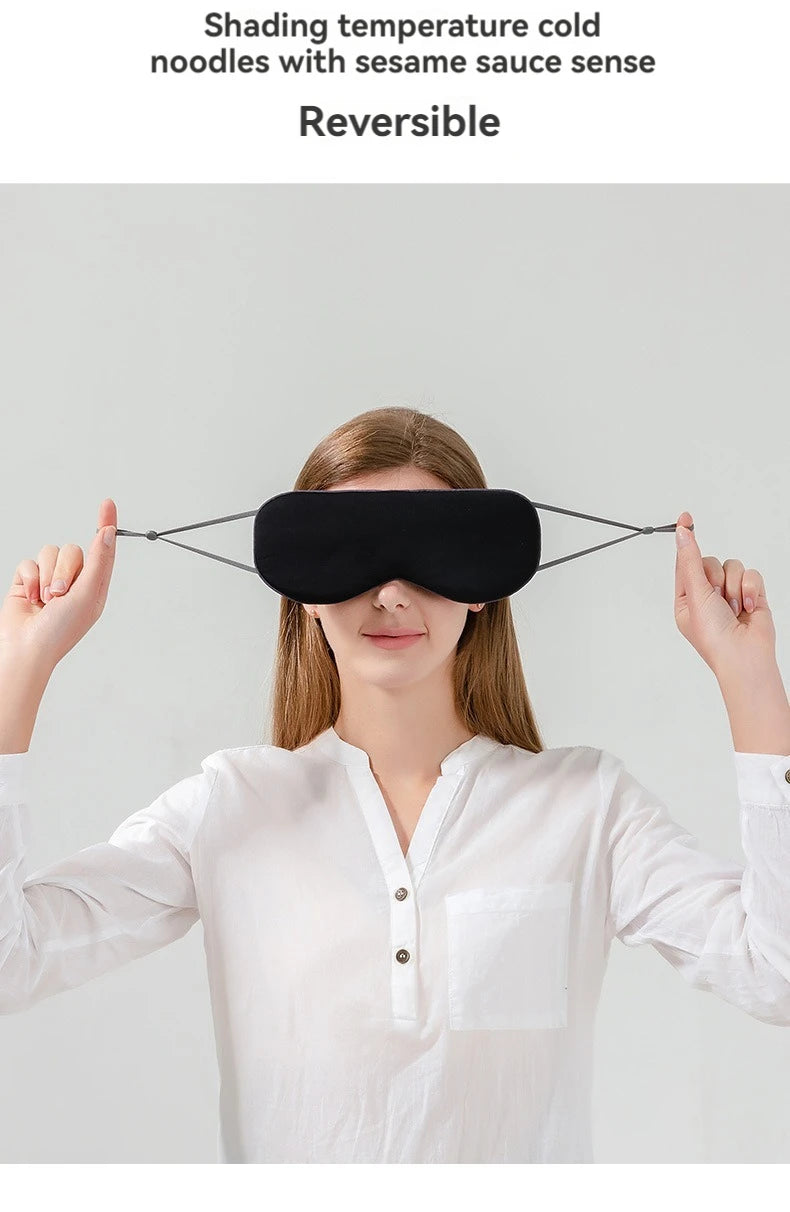 Máscara de dormir de seda gelada estilo coreano – Dupla função quente e fria, ajustável e com bloqueio de luz.