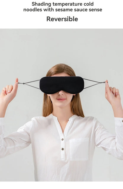 Máscara de dormir de seda gelada estilo coreano – Dupla função quente e fria, ajustável e com bloqueio de luz.