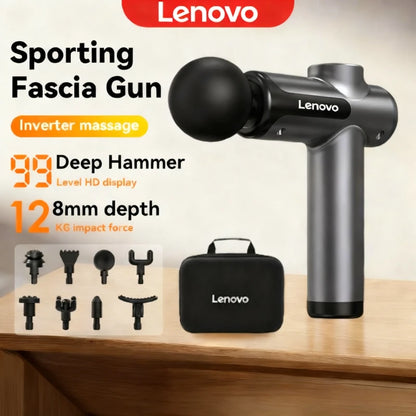 Lenovo Powerful Wireless Massage Gun – Deep Tissue Electric Massager with 8 Heads, Rechargeable