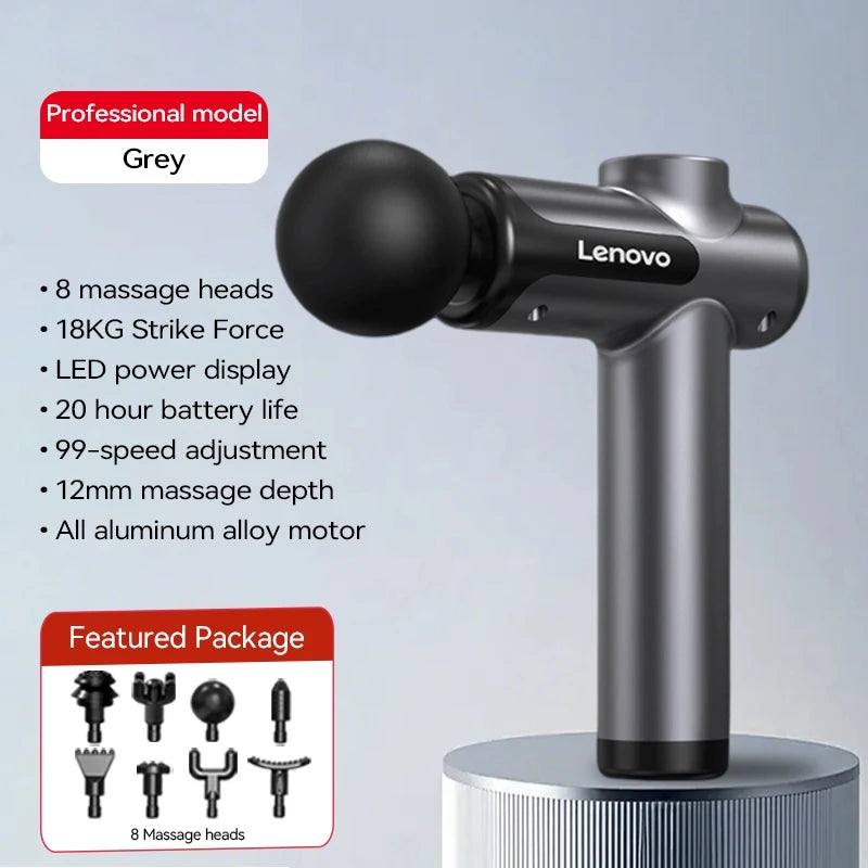 Lenovo Powerful Wireless Massage Gun – Deep Tissue Electric Massager with 8 Heads, Rechargeable