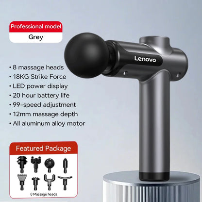 Lenovo Powerful Wireless Massage Gun – Deep Tissue Electric Massager with 8 Heads, Rechargeable