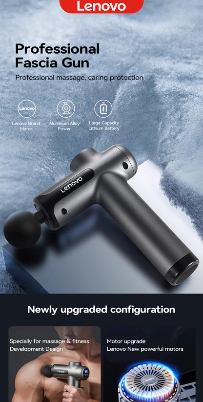 Lenovo Powerful Wireless Massage Gun – Deep Tissue Electric Massager with 8 Heads, Rechargeable