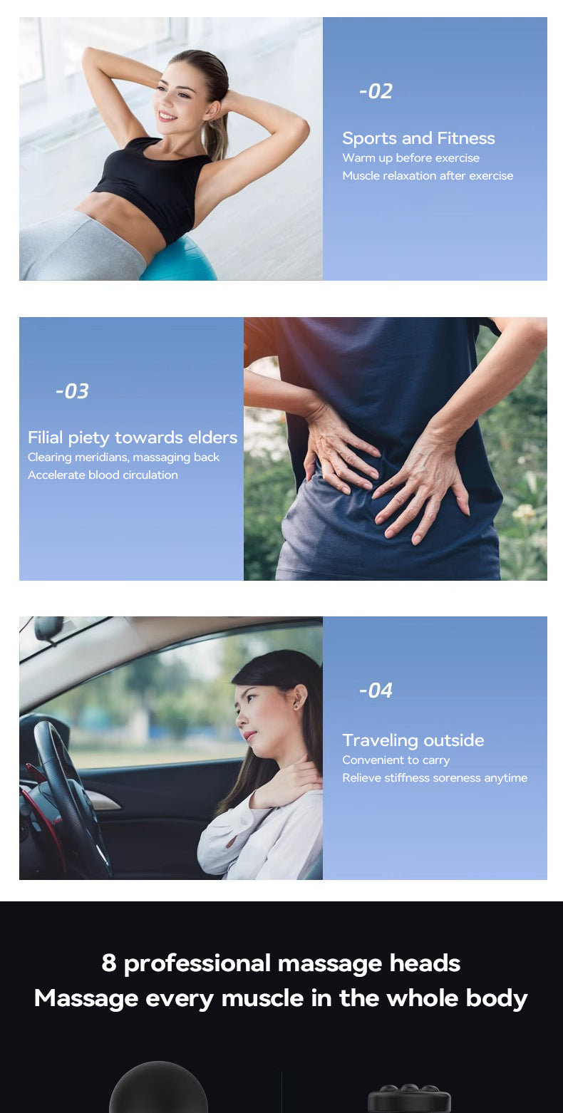 Lenovo Powerful Wireless Massage Gun – Deep Tissue Electric Massager with 8 Heads, Rechargeable